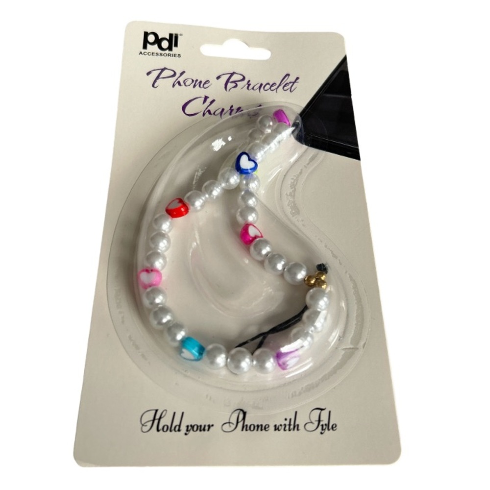 4/$20 Phone Bracelet Charms With White Faux Pearl Beads New In Package